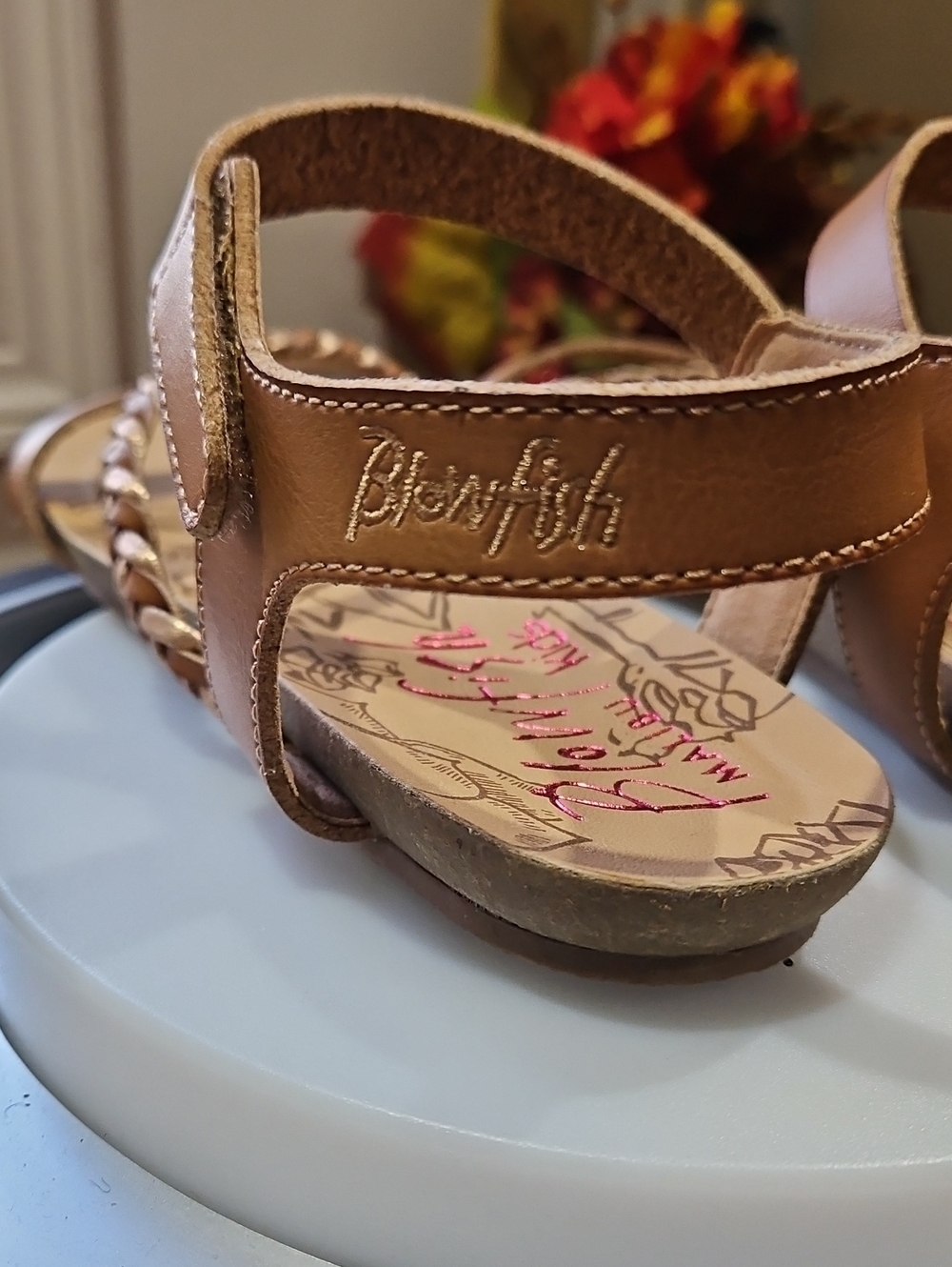 Girls' Tan Braided Ankle-Strap Sandals - Picture 10 of 13